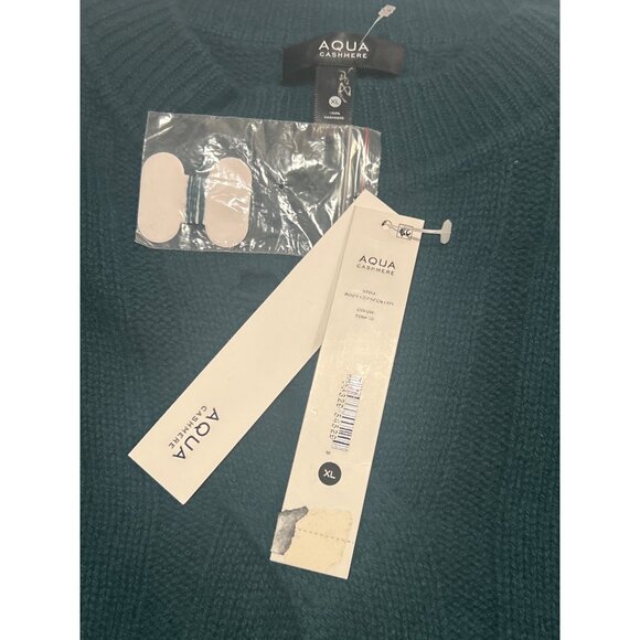AQUA CASHMERE Distressed Cable Crewneck Cashmere Sweater Forest Size XL NWT - Picture 5 of 6